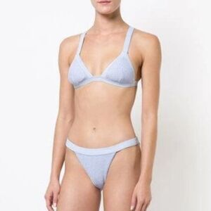 Onia Kamryn Smocking Bikini Triangle Top - Blue, Size Medium